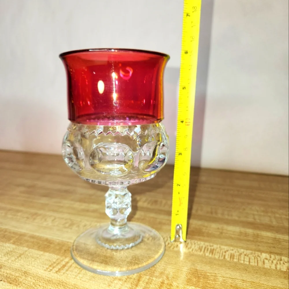 6 Indiana Tiffin King’s Crown Thumbprint Glass Ruby Globet Vintage